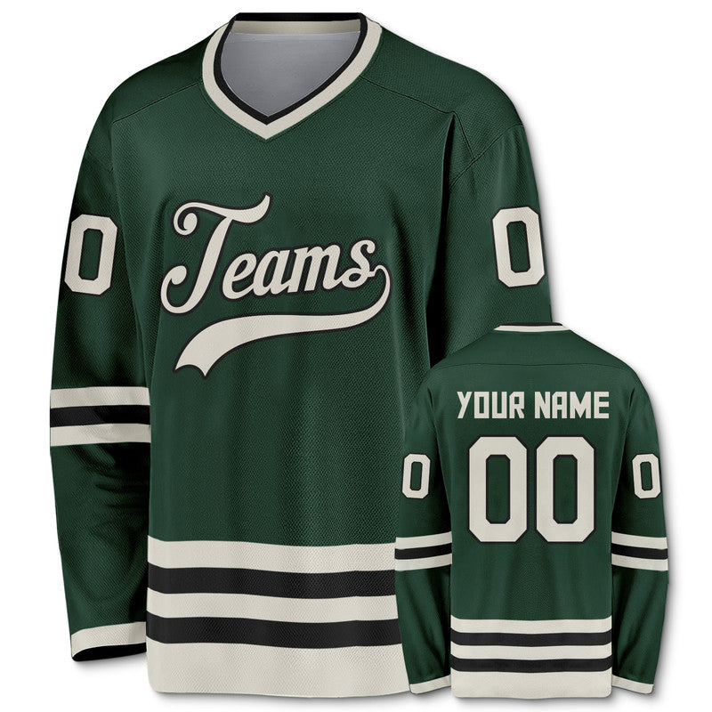 Custom Green Beige-Black Authentic Hockey Jersey