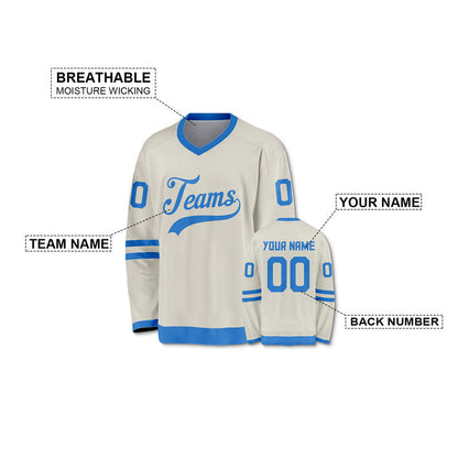 Custom Cream Light Blue Authentic Hockey Jersey