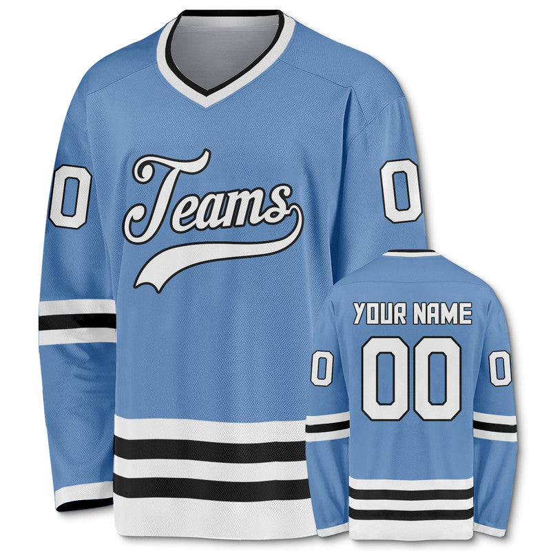 Custom Light Blue White-Black Authentic Hockey Jersey