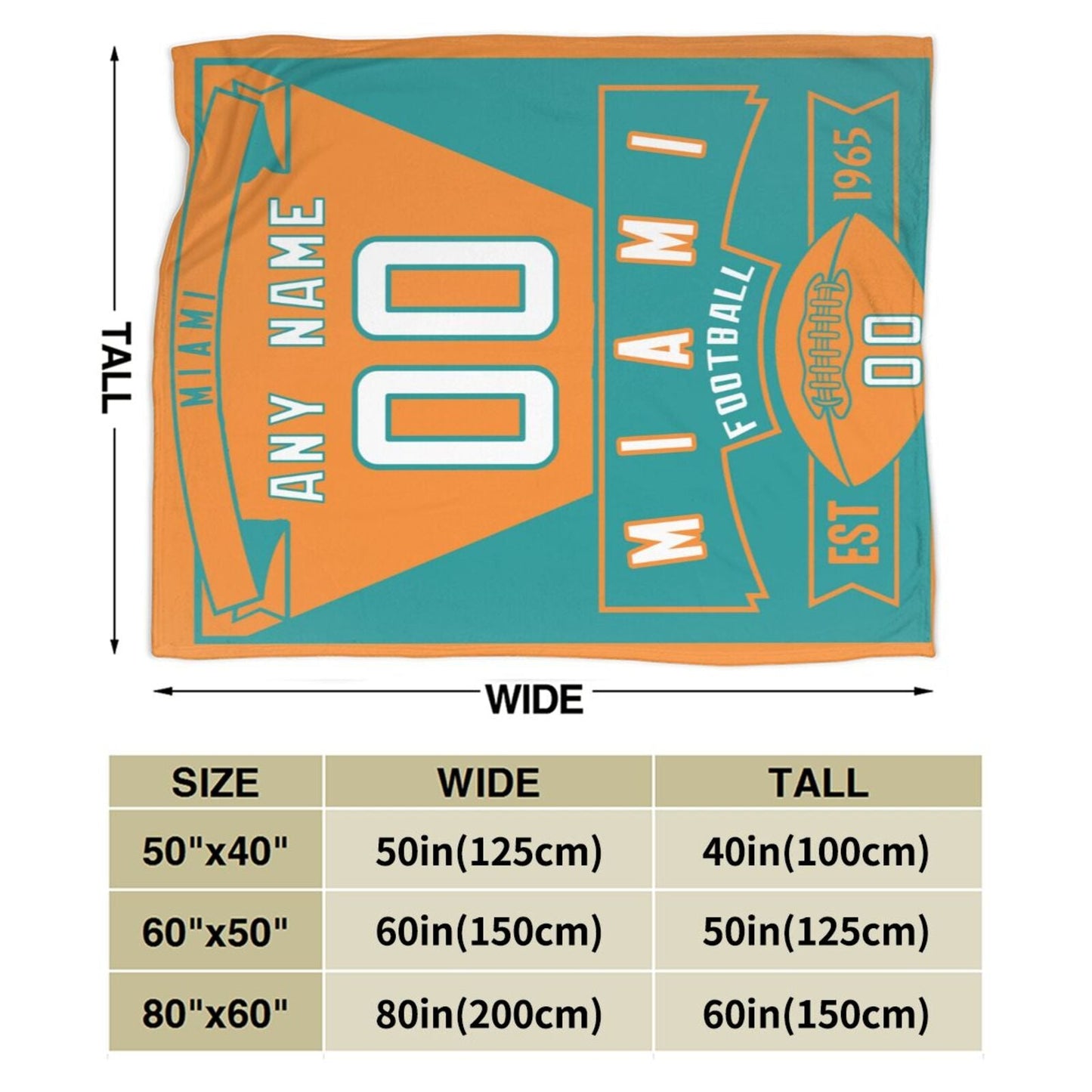 Custom Football City Miami Fleece Throw Blanket With Name Number for Fans Gifts