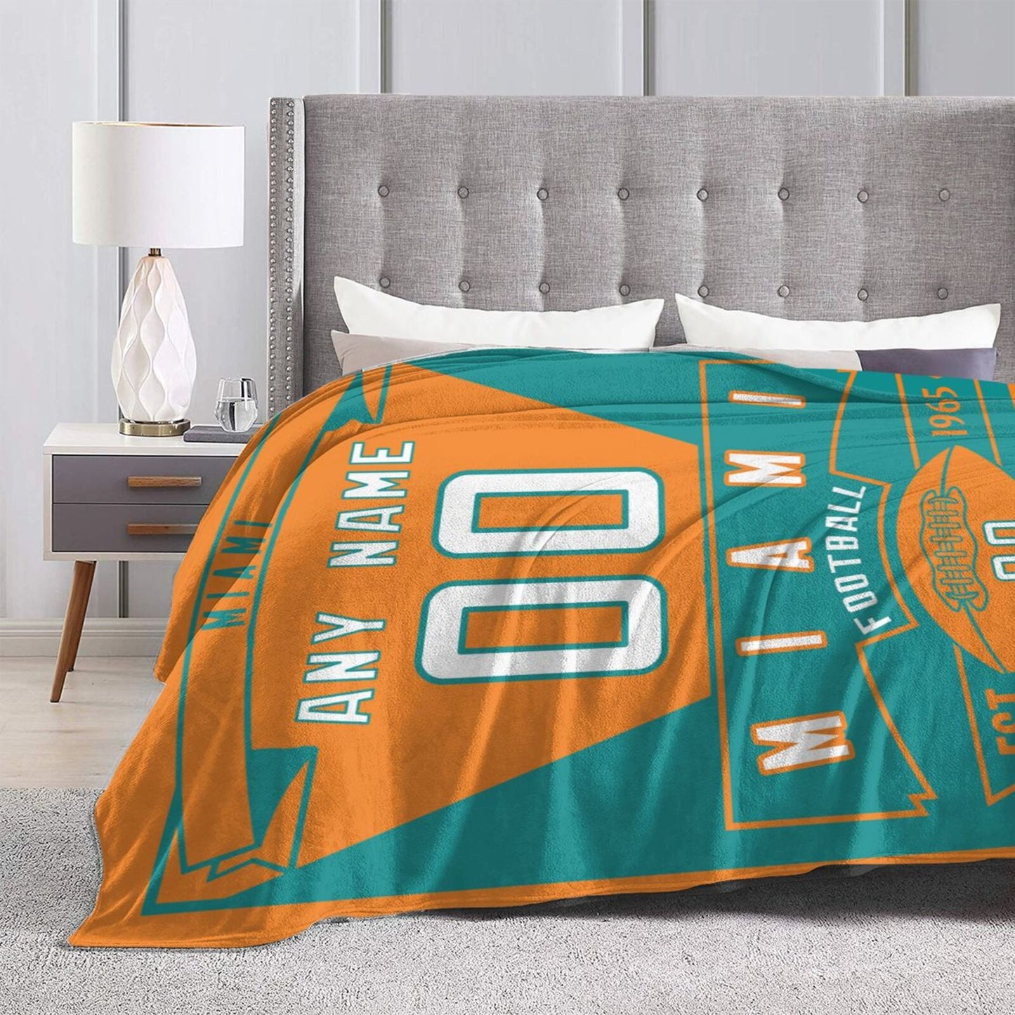 Custom Football City Miami Fleece Throw Blanket With Name Number for Fans Gifts