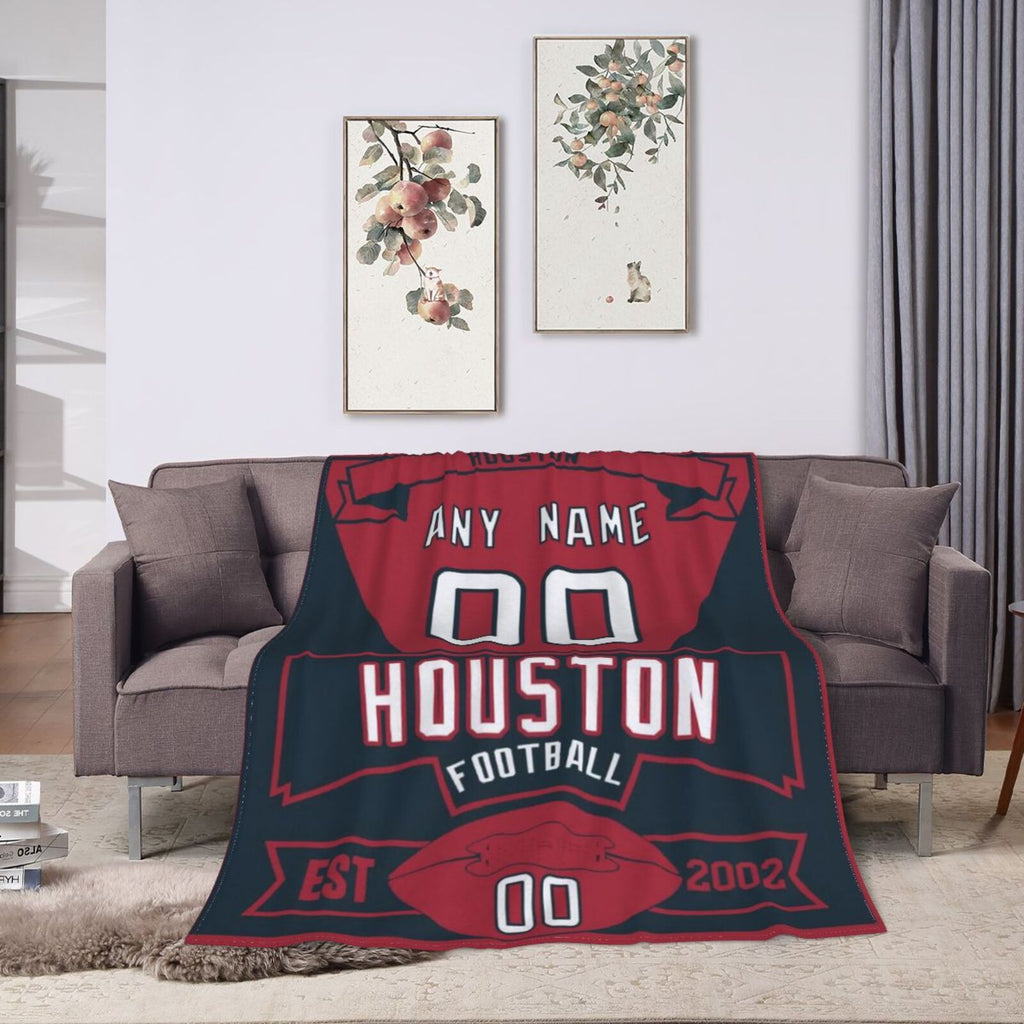 Custom Football City Houston Fleece Throw Blanket With Name Number for Fans Gifts