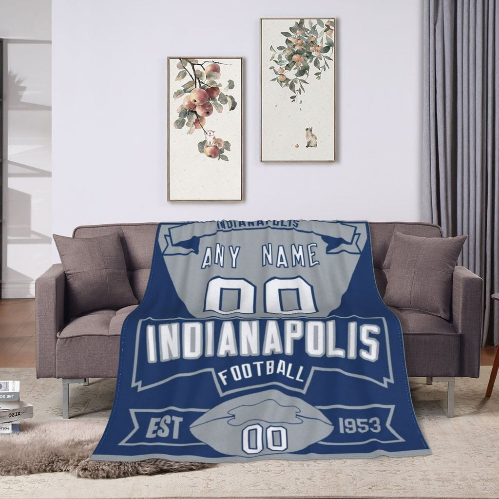 Custom Football City Indianapolis Fleece Throw Blanket With Name Number for Fans Gifts
