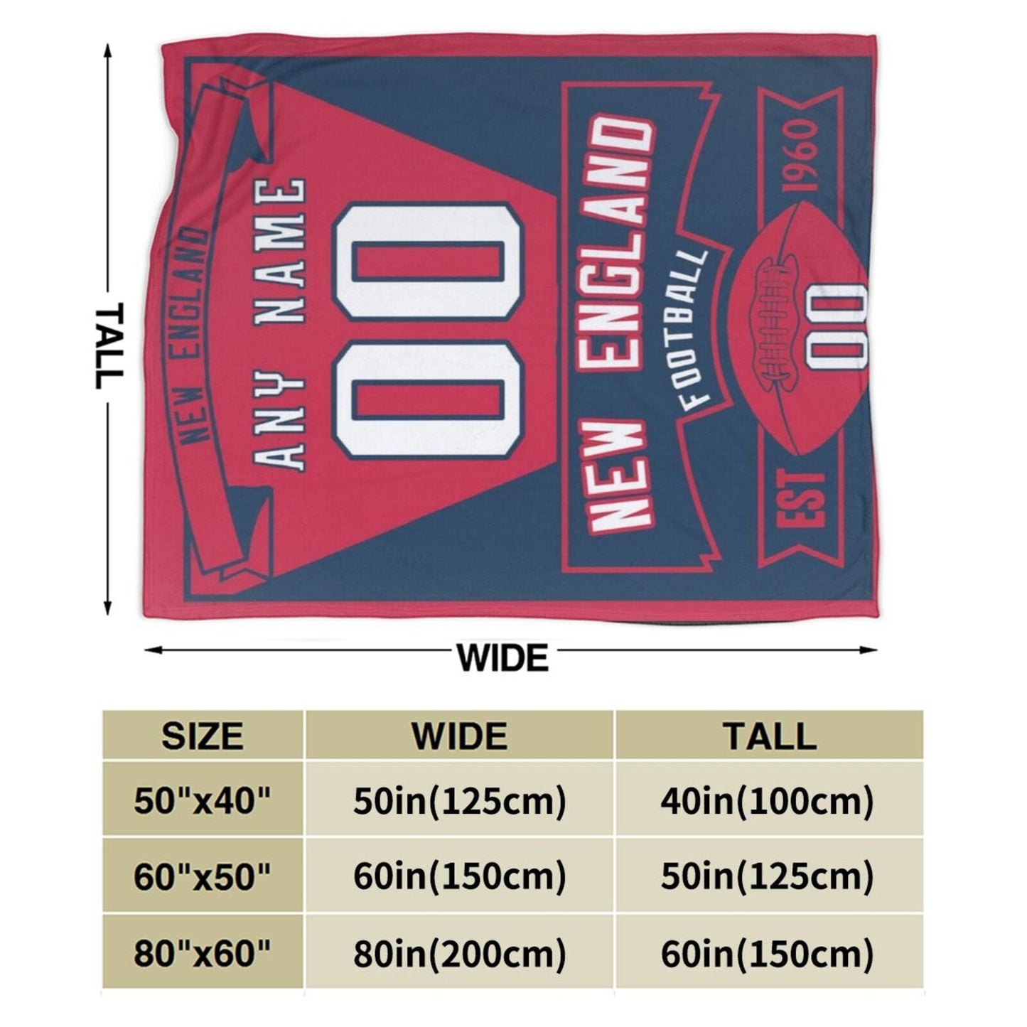Custom Football City New England Fleece Throw Blanket With Name Number for Fans Gifts