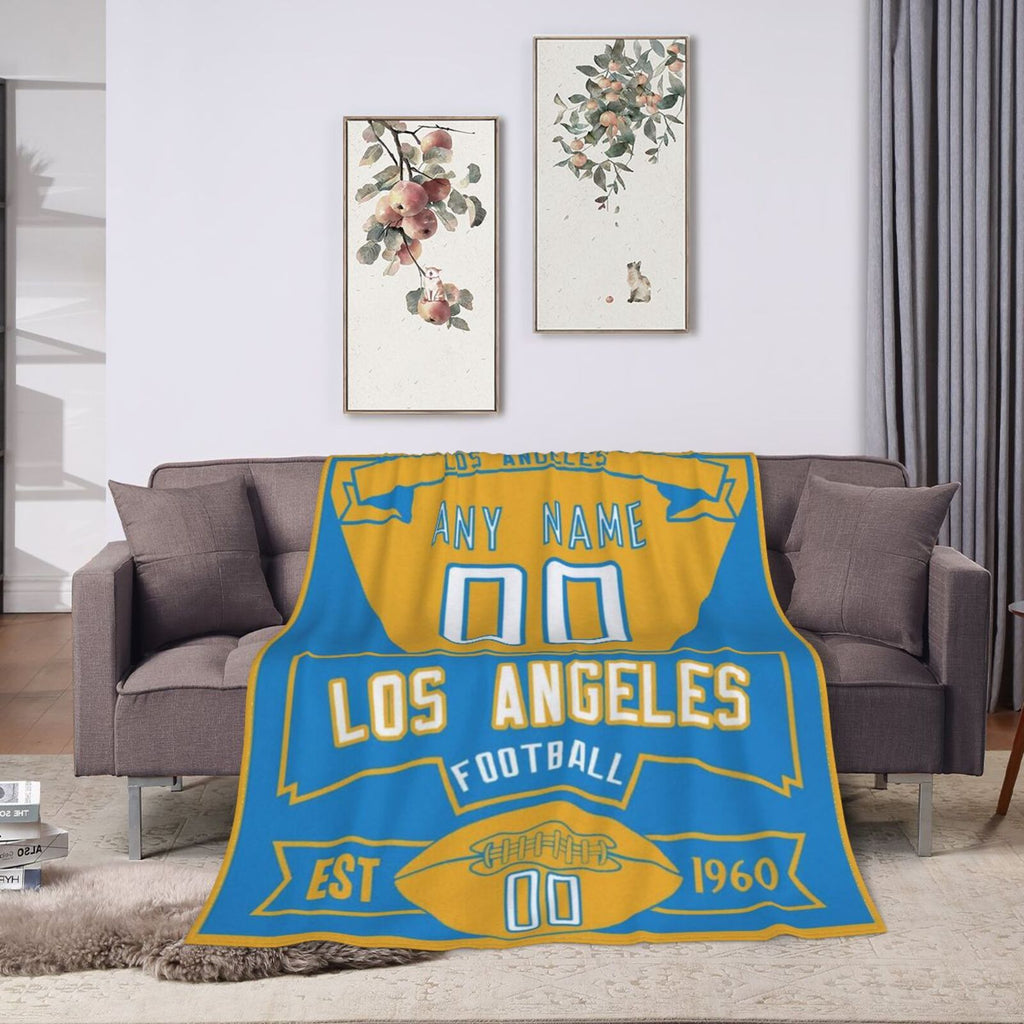 Custom Football City Los Angeles Fleece Throw Blanket With Name Number for Fans Gifts