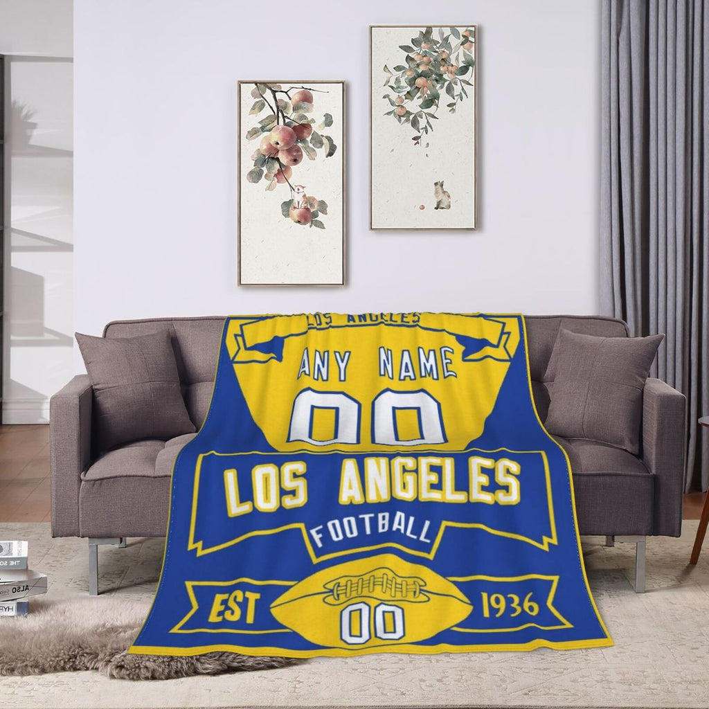 Custom Football City Los Angeles Fleece Throw Blanket With Name Number for Fans Gifts1