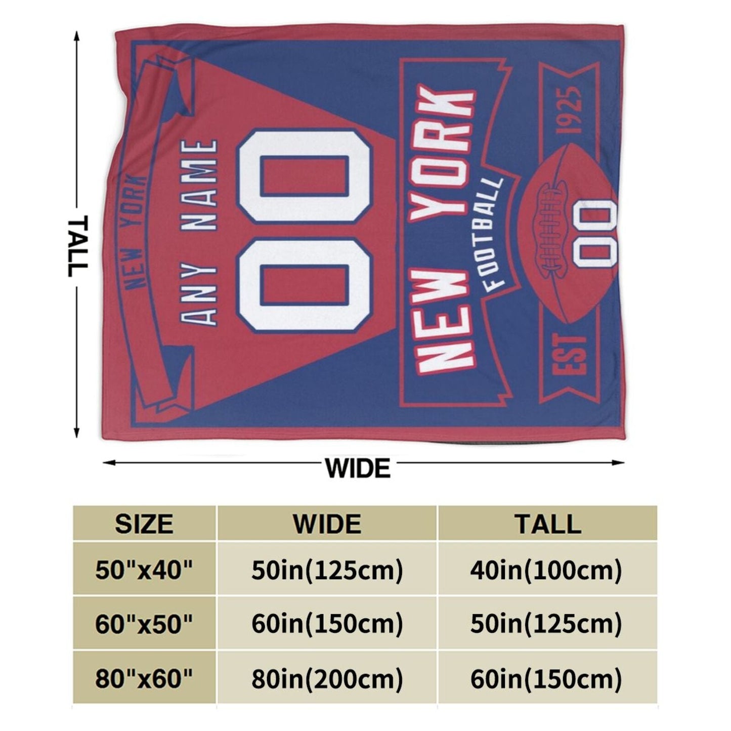 Custom Football City New York Fleece Throw Blanket With Name Number for Fans Gifts