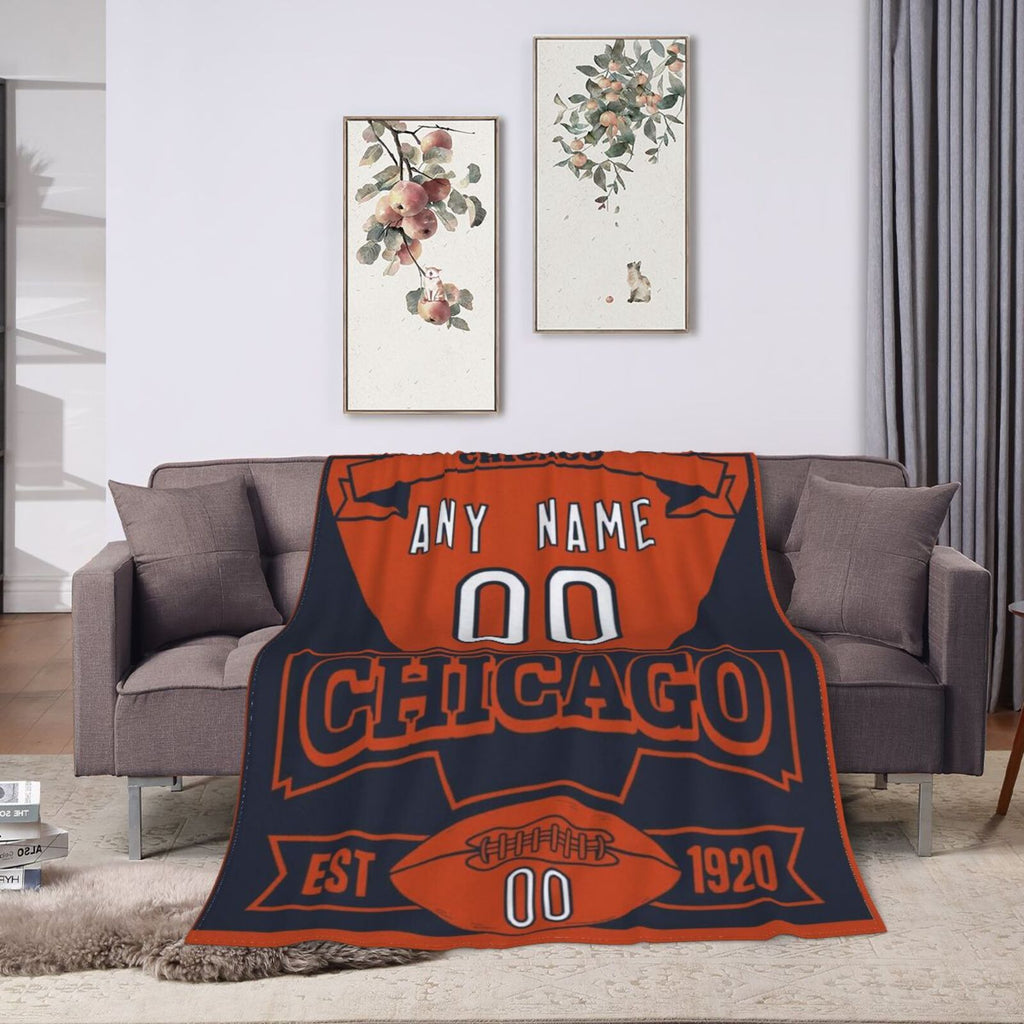 Custom Football Chicago City Fleece Throw Blanket With Name Number for Fans Gifts