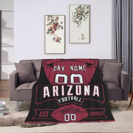 Custom Football Arizona City Fleece Throw Blanket With Name Number for Fans Gifts