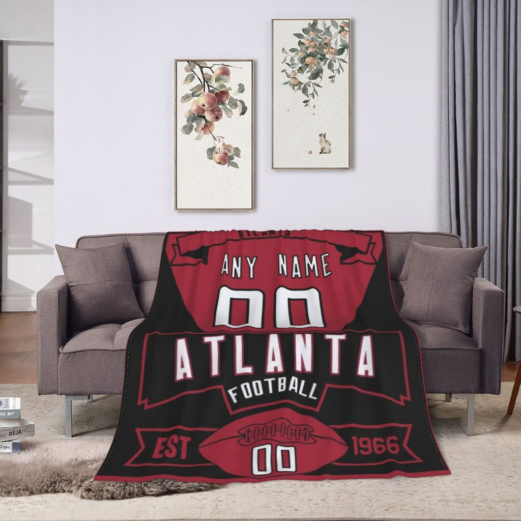 Custom Football Atlanta City Fleece Throw Blanket With Name Number for Fans Gifts