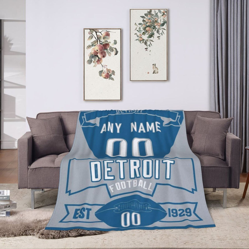 Custom Football City Detroit Fleece Throw Blanket With Name Number for Fans Gifts