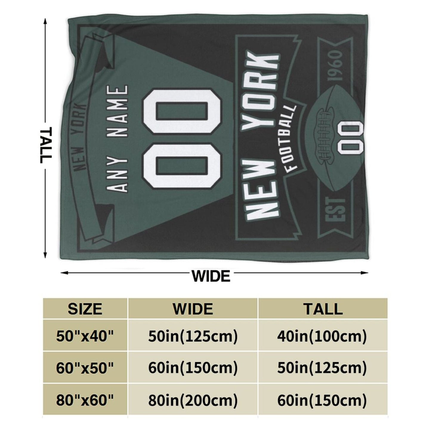 Custom Football City New York Fleece Throw Blanket With Name Number for Fans Gifts