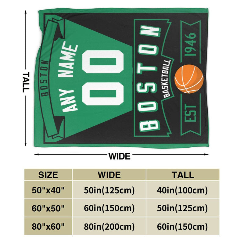 Custom Basketball Boston  Fleece Throw Blanket With Name Number for Fans Gifts