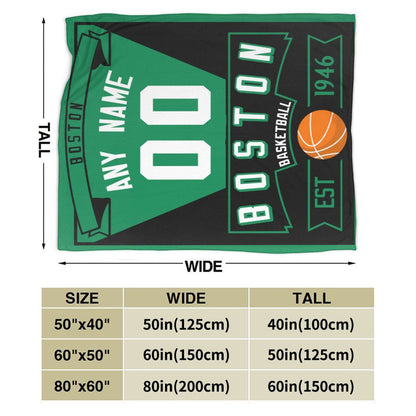 Custom Basketball Boston  Fleece Throw Blanket With Name Number for Fans Gifts