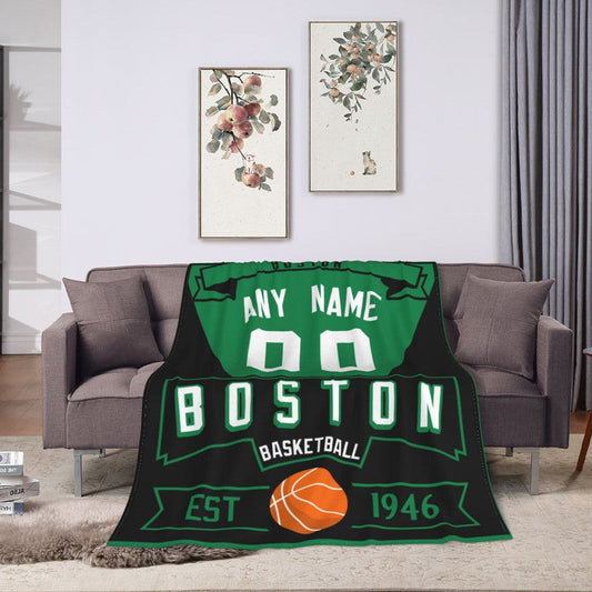 Custom Basketball Boston  Fleece Throw Blanket With Name Number for Fans Gifts