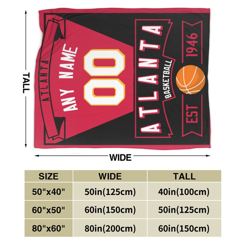 Custom Basketball Atlanta    Fleece Throw Blanket With Name Number for Fans Gifts