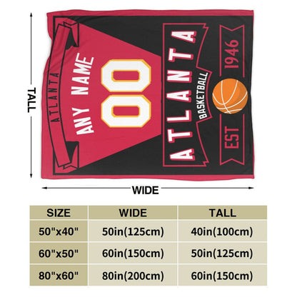 Custom Basketball Atlanta    Fleece Throw Blanket With Name Number for Fans Gifts