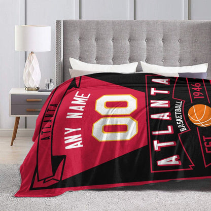 Custom Basketball Atlanta    Fleece Throw Blanket With Name Number for Fans Gifts