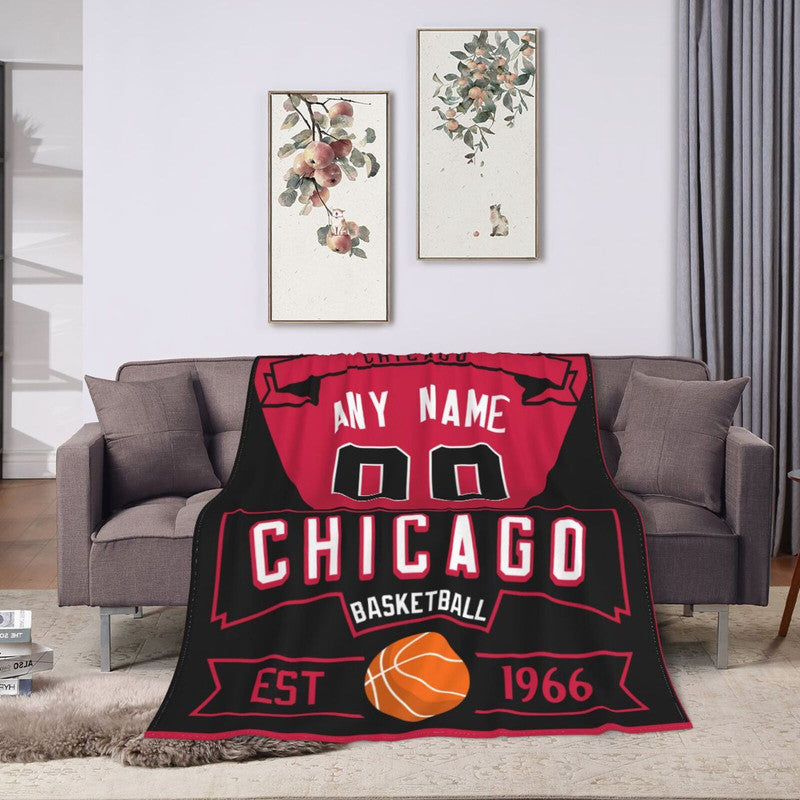 Custom Basketball Chicago  Fleece Throw Blanket With Name Number for Fans Gifts