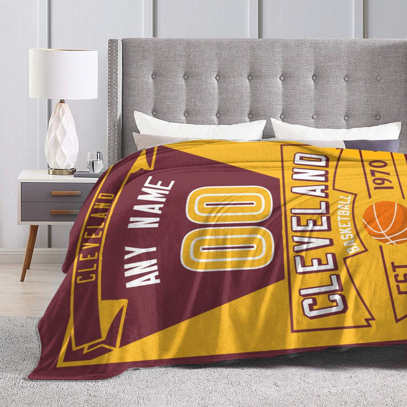 Custom Basketball Cleveland Fleece Throw Blanket With Name Number for Fans Gifts
