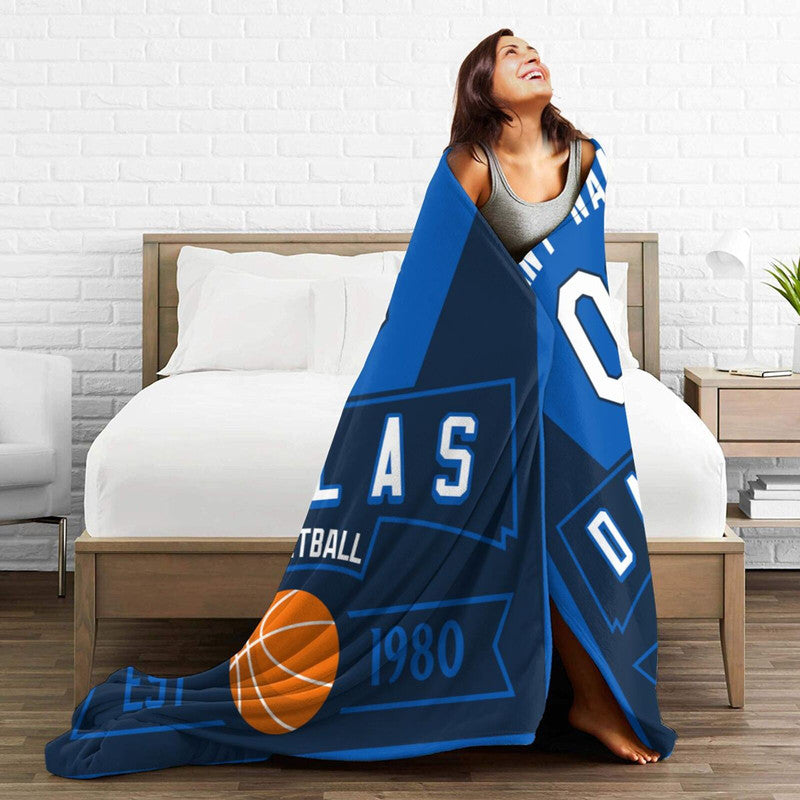 Custom Basketball Dallas Fleece Throw Blanket With Name Number for Fans Gifts