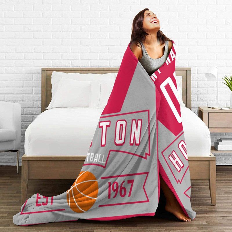 Custom Basketball Houston  Fleece Throw Blanket With Name Number for Fans Gifts