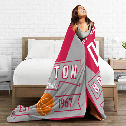 Custom Basketball Houston  Fleece Throw Blanket With Name Number for Fans Gifts