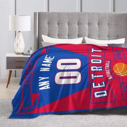 Custom Basketball Detroit  Fleece Throw Blanket With Name Number for Fans Gifts