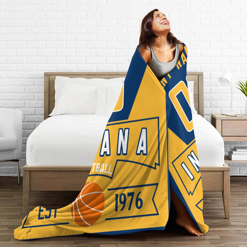 Custom Basketball Indiana  Fleece Throw Blanket With Name Number for Fans Gifts