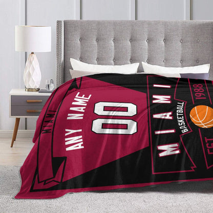 Custom Basketball Miami  Fleece Throw Blanket With Name Number for Fans Gifts