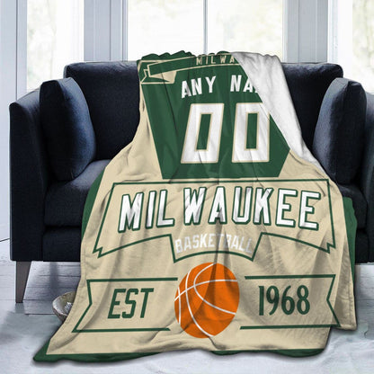 Custom Basketball Milwaukee Fleece Throw Blanket With Name Number for Fans Gifts