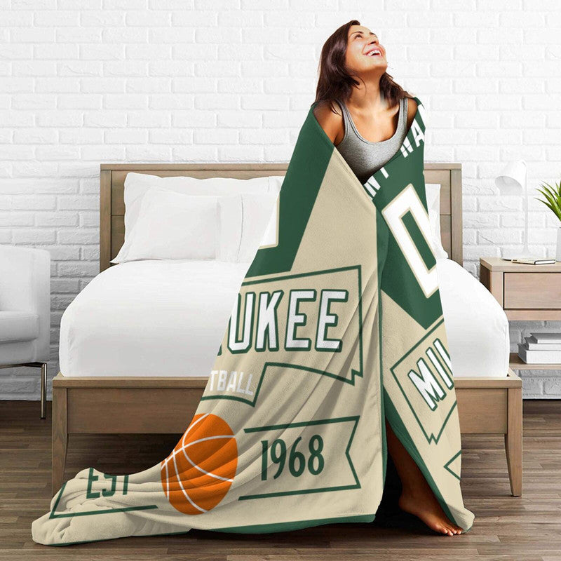 Custom Basketball Milwaukee Fleece Throw Blanket With Name Number for Fans Gifts