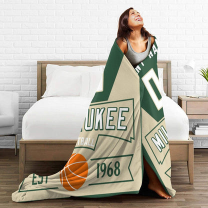Custom Basketball Milwaukee Fleece Throw Blanket With Name Number for Fans Gifts