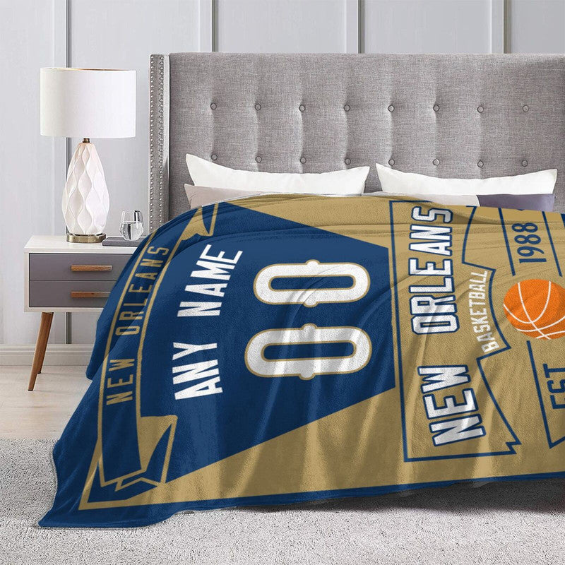 Custom Basketball New Orleans  Fleece Throw Blanket With Name Number for Fans Gifts