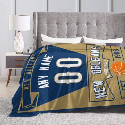 Custom Basketball New Orleans  Fleece Throw Blanket With Name Number for Fans Gifts