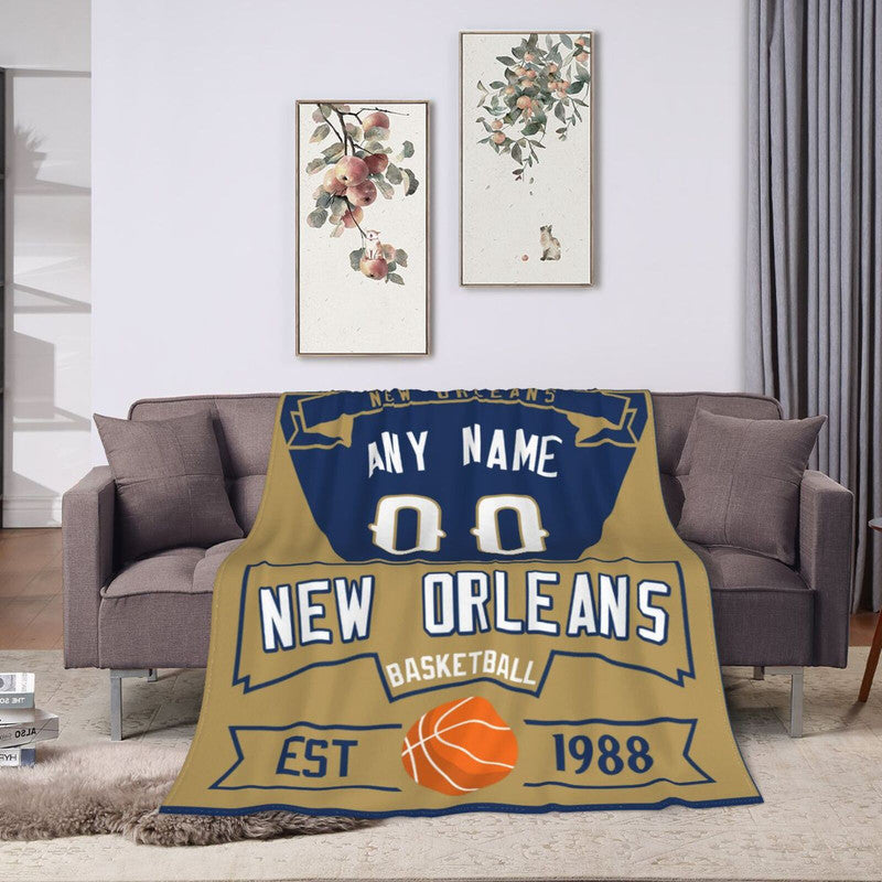 Custom Basketball New Orleans  Fleece Throw Blanket With Name Number for Fans Gifts
