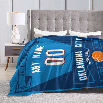 Custom Basketball Oklahoma City Fleece Throw Blanket With Name Number for Fans Gifts