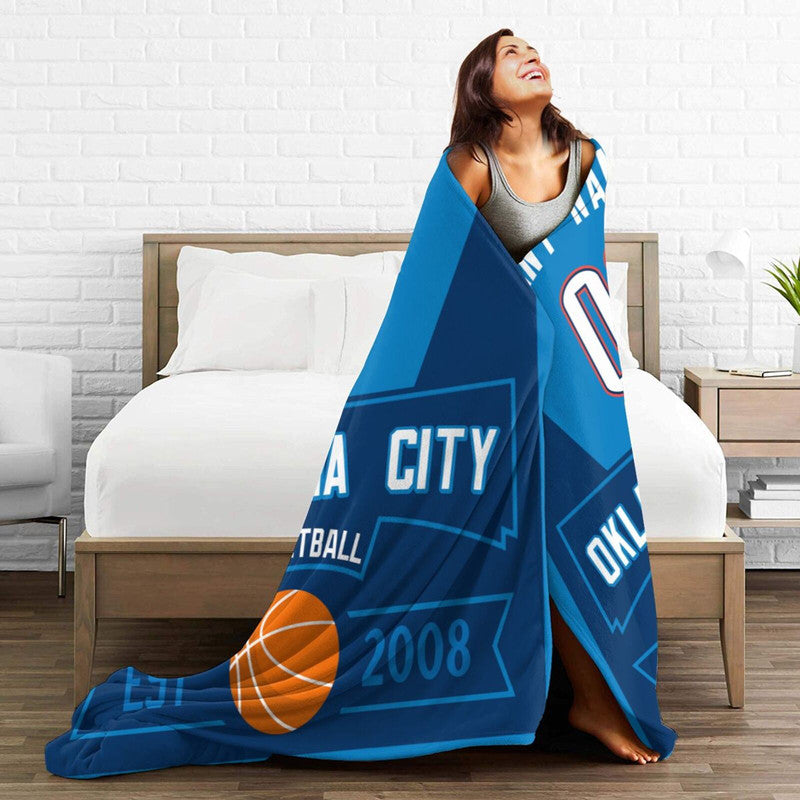 Custom Basketball Oklahoma City Fleece Throw Blanket With Name Number for Fans Gifts