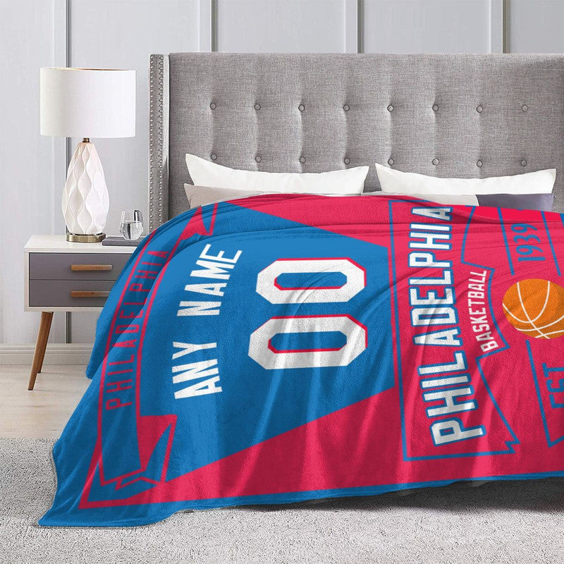 Custom Basketball Philadelphia  Fleece Throw Blanket With Name Number for Fans Gifts
