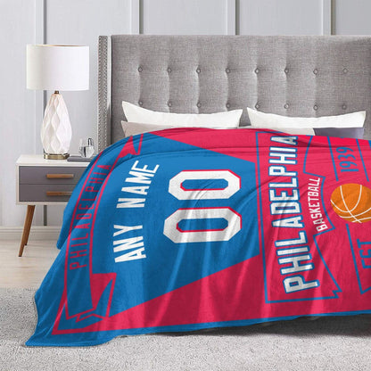 Custom Basketball Philadelphia  Fleece Throw Blanket With Name Number for Fans Gifts