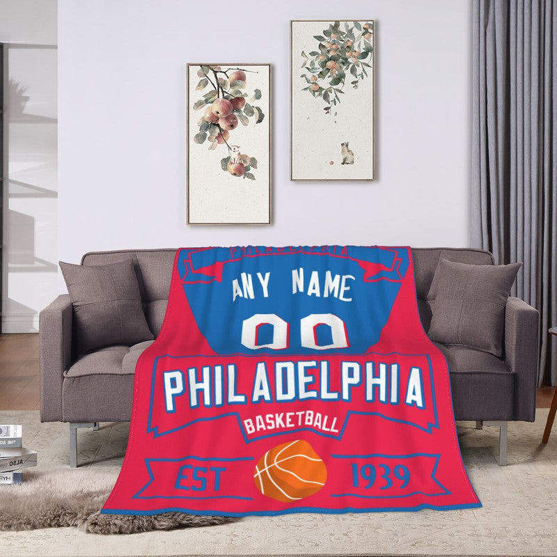 Custom Basketball Philadelphia  Fleece Throw Blanket With Name Number for Fans Gifts