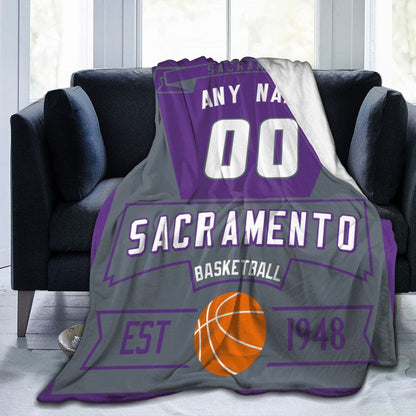 Custom Basketball Sacramento   Fleece Throw Blanket With Name Number for Fans Gifts