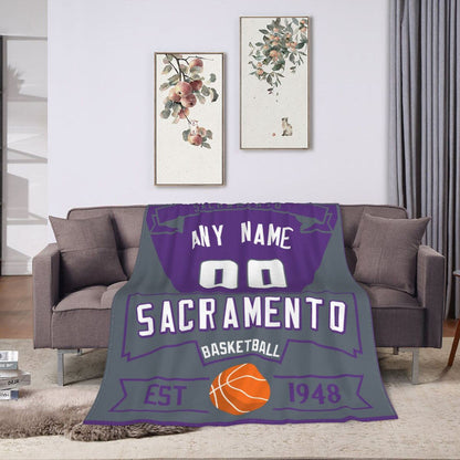 Custom Basketball Sacramento   Fleece Throw Blanket With Name Number for Fans Gifts