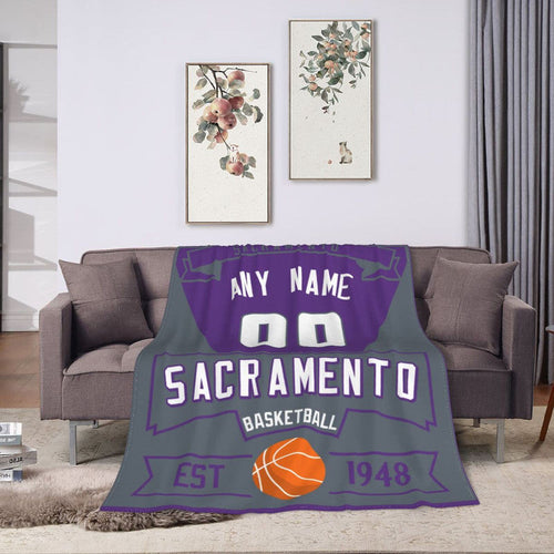 Custom Basketball Sacramento   Fleece Throw Blanket With Name Number for Fans Gifts