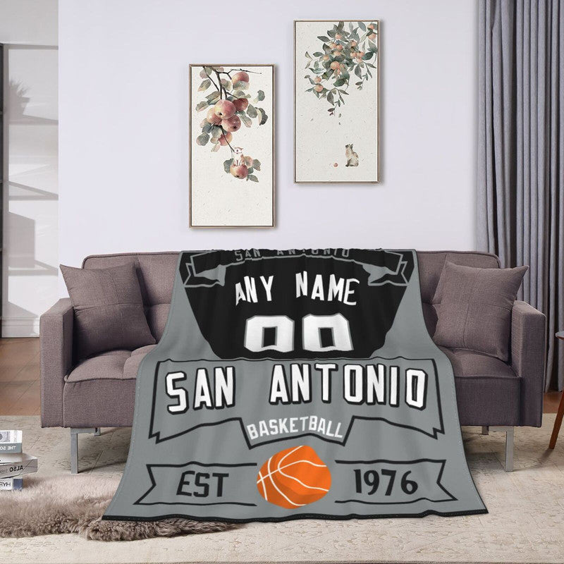 Custom Basketball San Antonio  Fleece Throw Blanket With Name Number for Fans Gifts