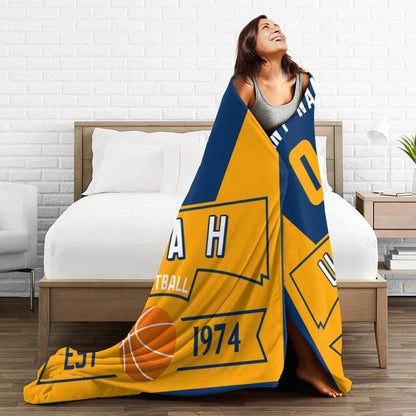 Custom Basketball Utah  Fleece Throw Blanket With Name Number for Fans Gifts