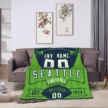 Custom Football City Seattle Fleece Throw Blanket With Name Number for Fans Gifts