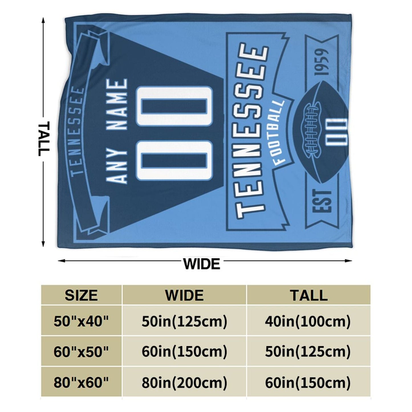 Custom Football City Tennessee Fleece Throw Blanket With Name Number for Fans Gifts