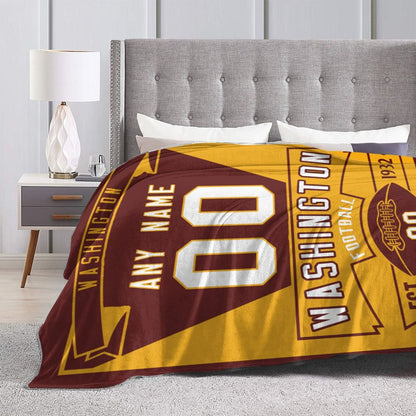Custom Football City Washington Fleece Throw Blanket With Name Number for Fans Gifts
