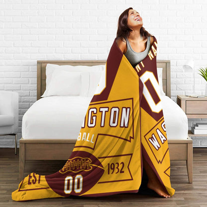 Custom Football City Washington Fleece Throw Blanket With Name Number for Fans Gifts